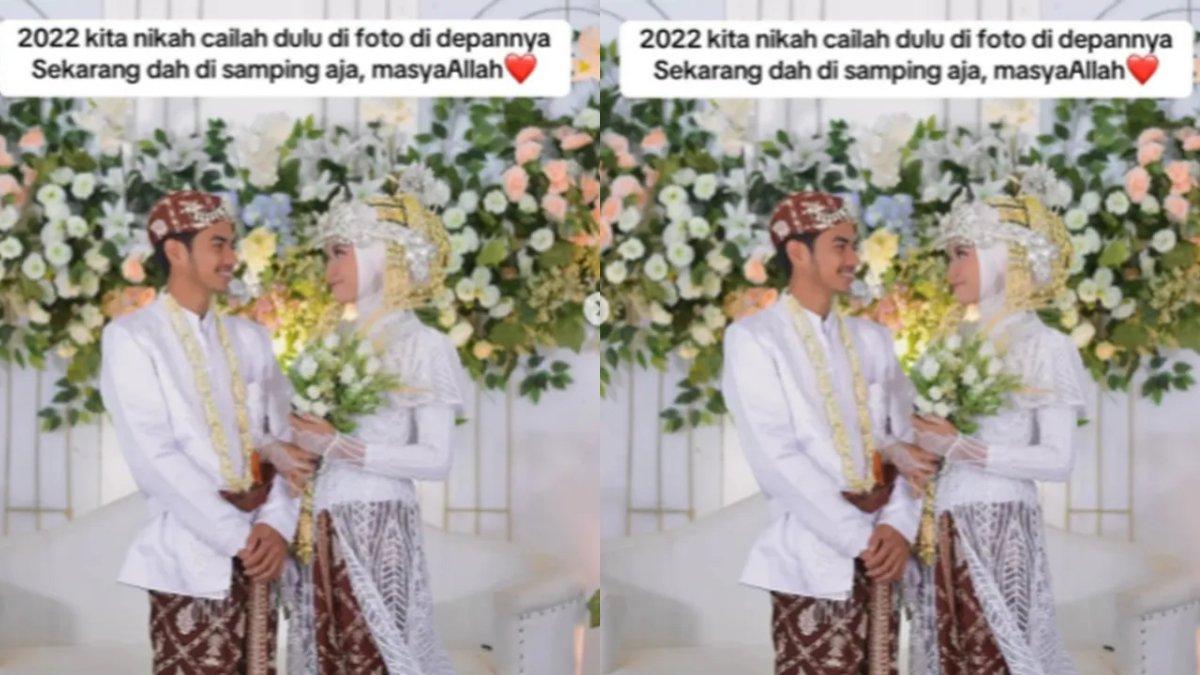 Potret pernikahan seorang wanita dengan teman TK-nya, sempat lama tak bertemu.