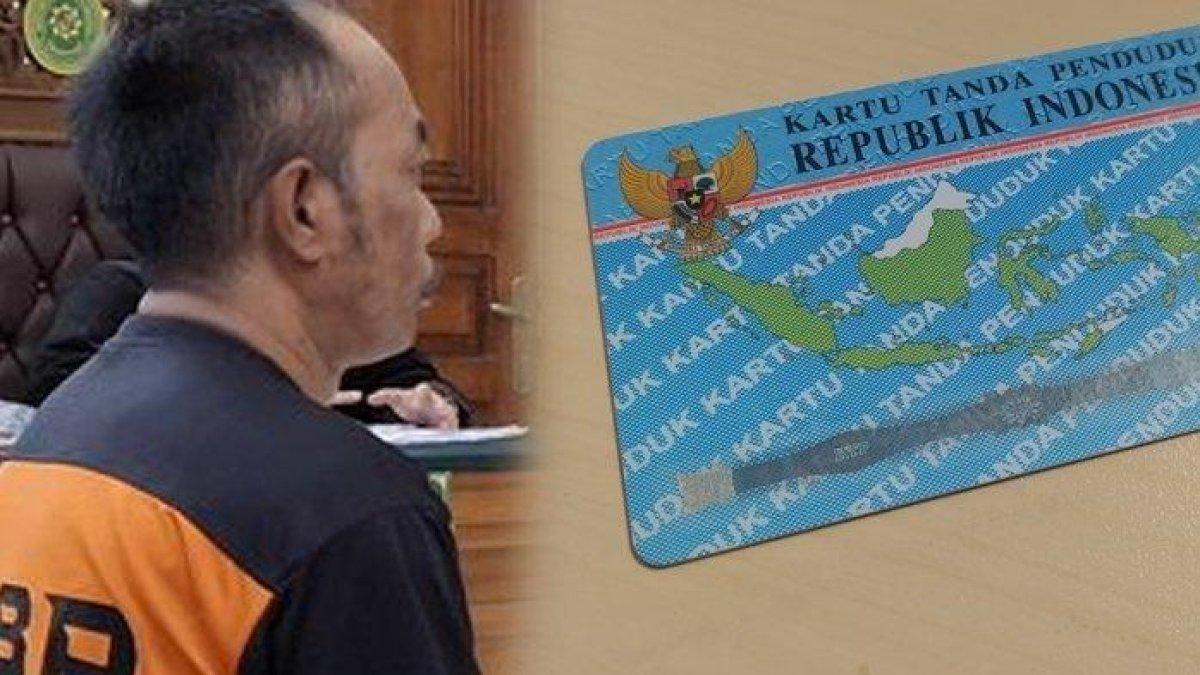 KASUS PINJAM KTP - (Kiri) Poniman mendengarkan putusan hakim di Pengadilan Negeri Lumajang, Selasa (10/6/2025) dan (Kanan) Ilustrasi KTP. Kasus pinjamkan Kartu Tanda Penduduk (KTP) ke teman terancam penjara terjadi di Lumajang, ini duduk perkaranya.