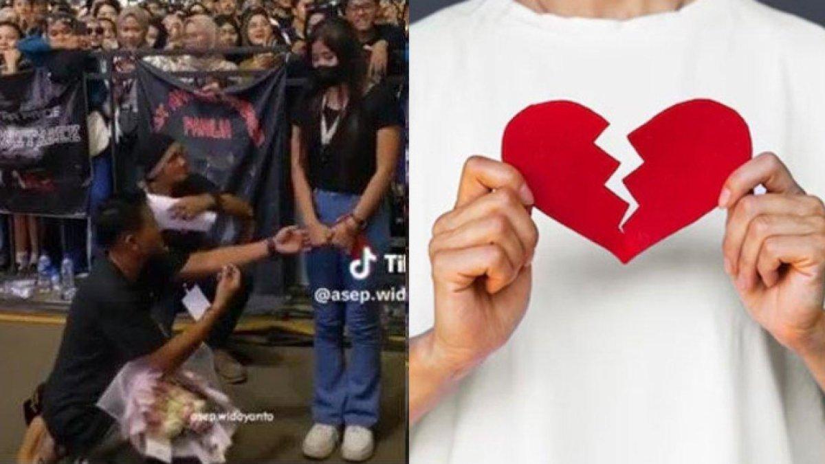 Pria lamar kekasih di tengah konser, tahan malu cintanya ditolak a