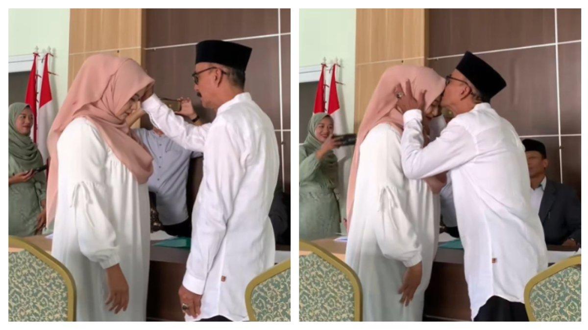 VIRAL PERNIKAHAN TASIKMALAYA - Pria berusia 66 tahun menikahi wanita usia 44 tahun memiliki 3 anak. Malu-malu saat dicium keningnya dan kisahnya bikin haru.