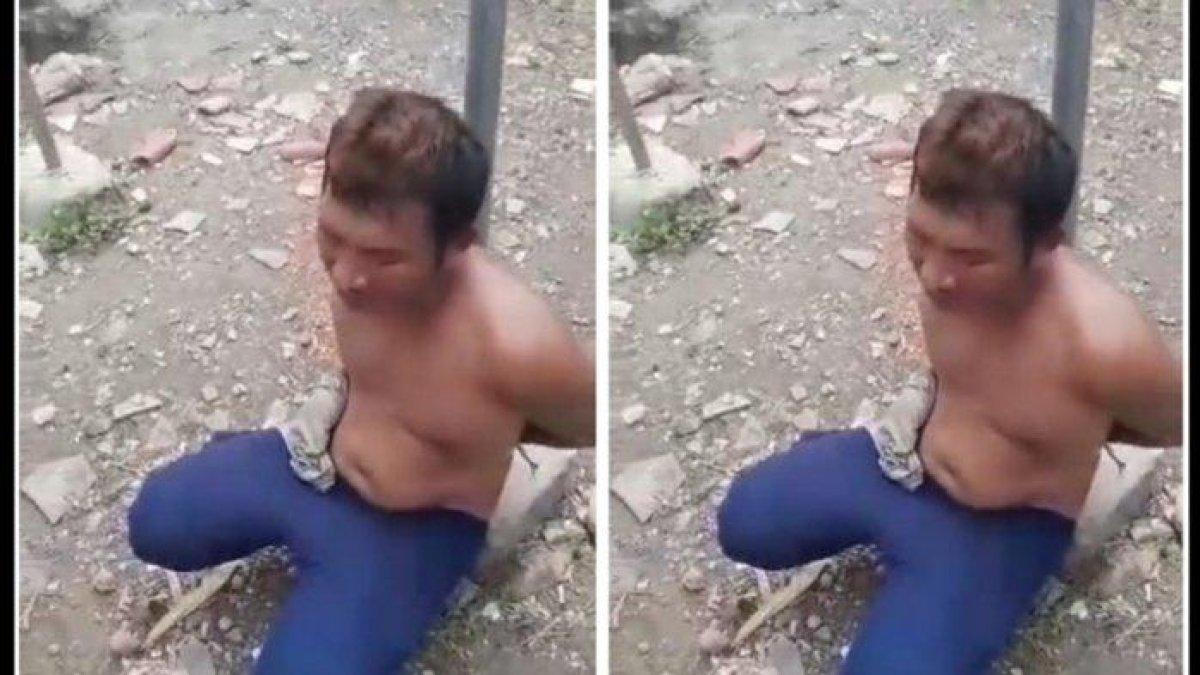 Pria pemulung di Cirebon diikat di sebuah tiang.