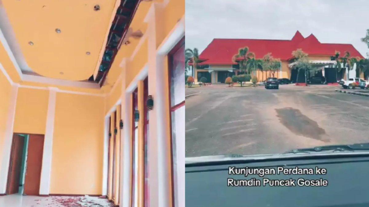 RUMAH DINAS SHERLY TJOANDA,- Potret rumah dinas Gubernur Maluku Utara, Sherly Tjoanda syok banyak yang rusak, atap jebol, tak terurus.