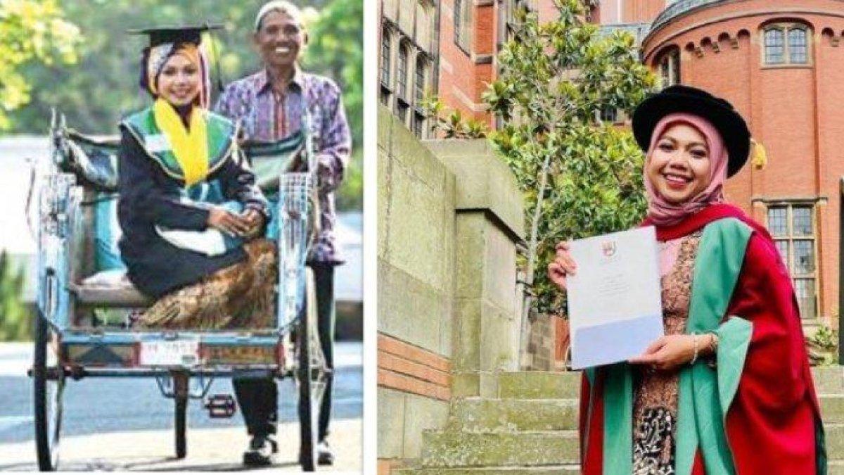 Raeni dulu wisuda diantar naik becak oleh ayah, kini lulus S3 University of Brimingharm, Inggris.