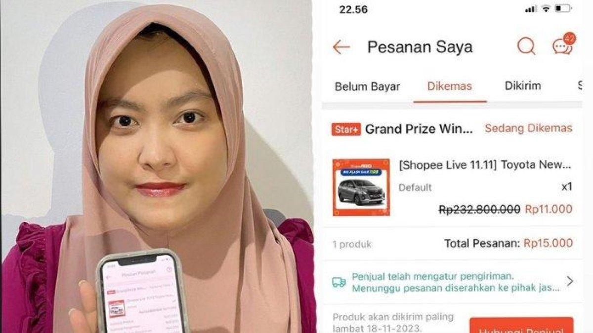 Raviana tunjukkan bukti dirinya berhasil beli mobil di Shopee harga Rp 15 ribu
