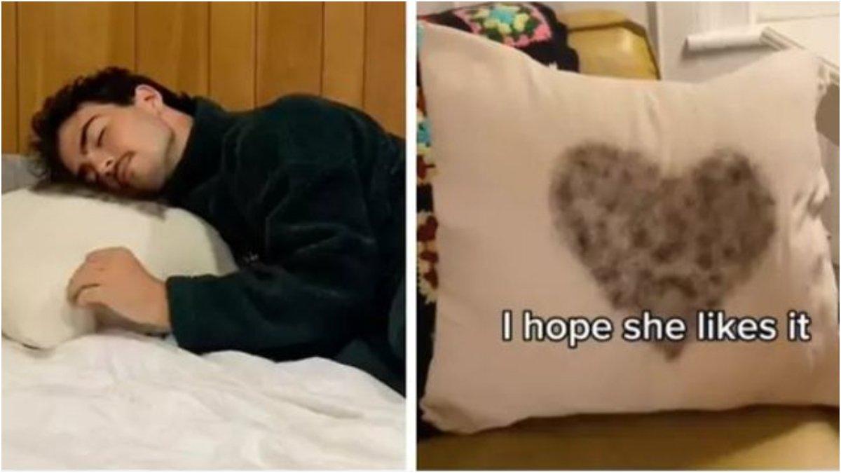 Reilly Fitzsimmons beri hadiah bantal berhias bulu dada untuk pacarnya.