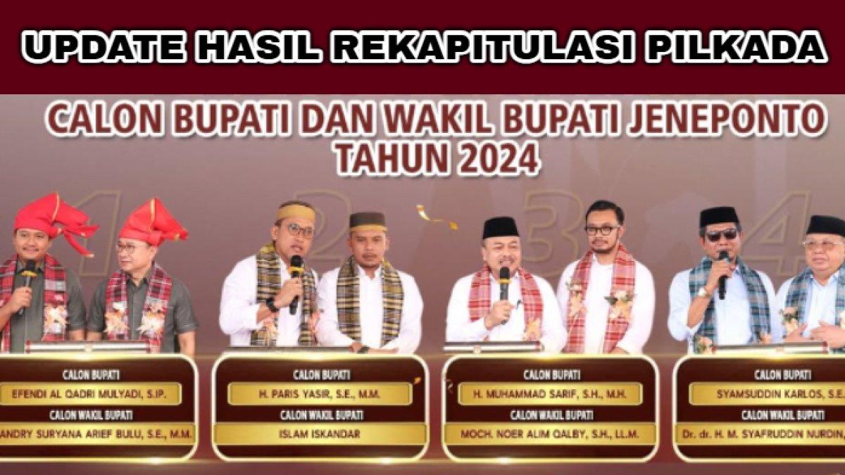Rekapitulasi Pilkada Kabupaten Jeneponto, Sulawesi Selatan 2024 yang dimenangkan oleh Paris Yasir-Islam Iskandar.