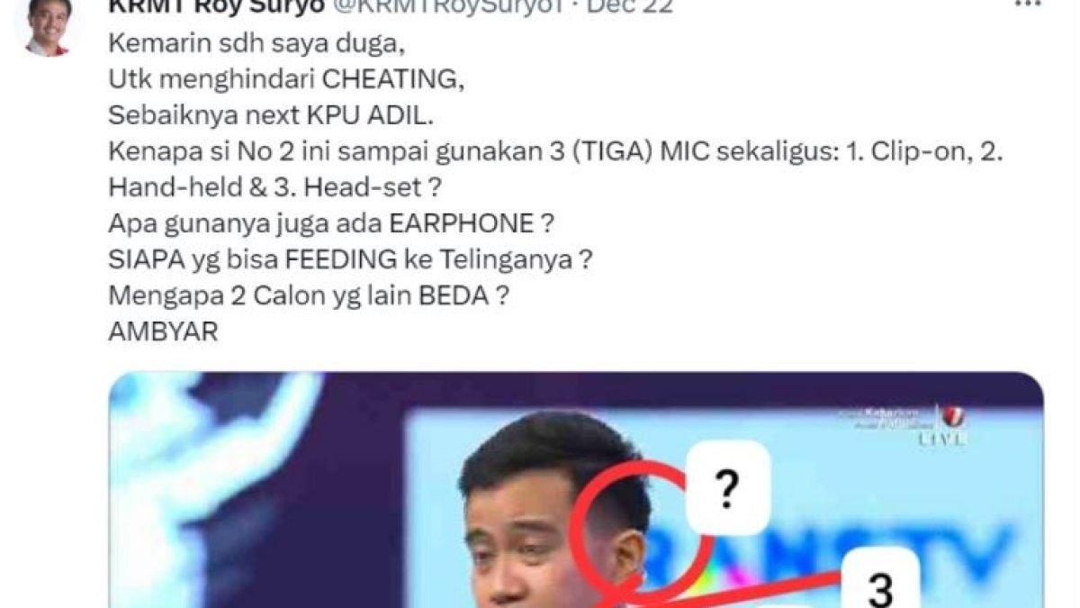 Roy Suryo kritik Gibran pakai 3 mic saat debat cawapres