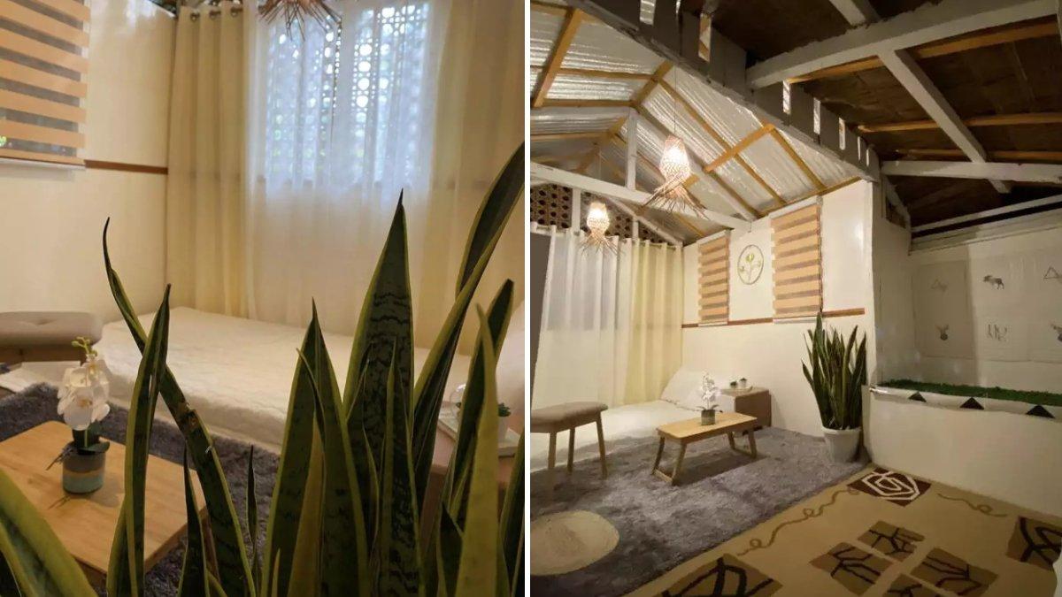 Rumah bambu di dalamnya mewah mirip villa.