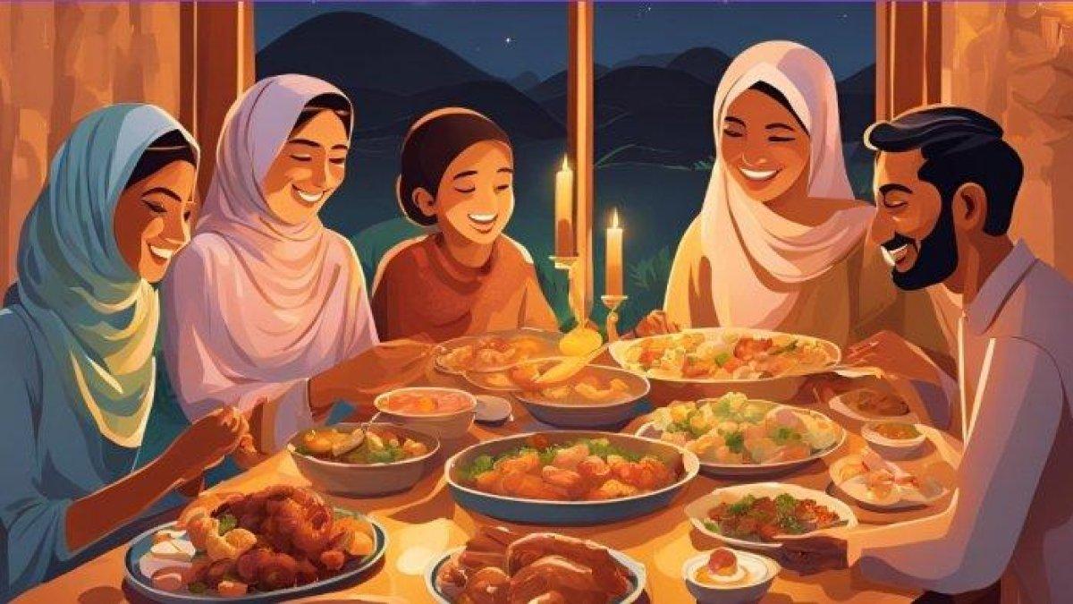 SAHUR RAMADAN,- Ilustrasi makan sahur di bulan Ramadan yang dibuat menggunakan AI pada hari Jumat (28/2/2025). Hukum, keabsahan, dan efek kesehatan sengaja berpuasa Ramadan tanpa melakukan sahur.