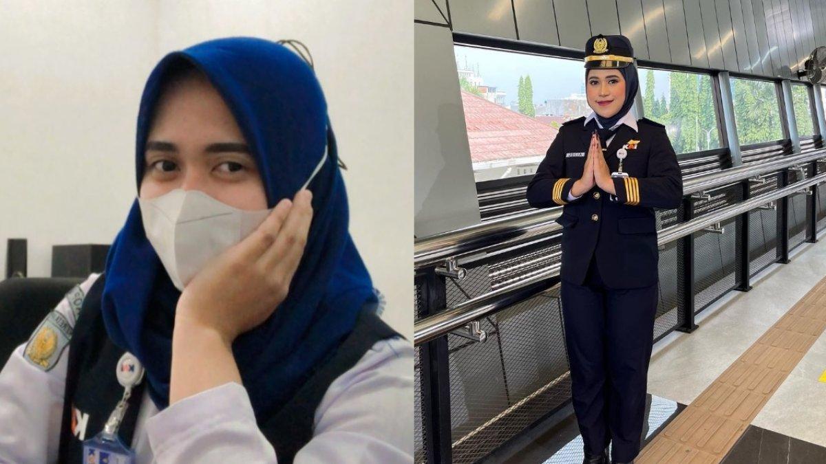 Salsa LIDA memakai seragam kedinasan sebagai karyawan PT KAI
