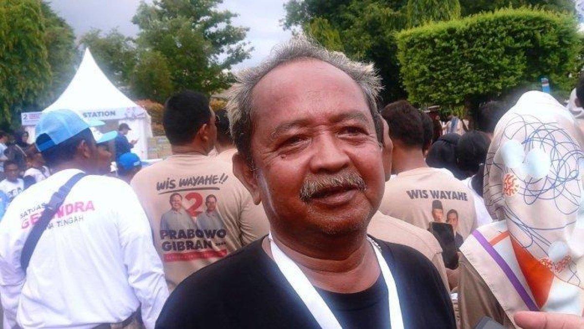 Santoso Joko Purnomo atau Joko Menthek saat di acara kampanye Prabowo-Gibran