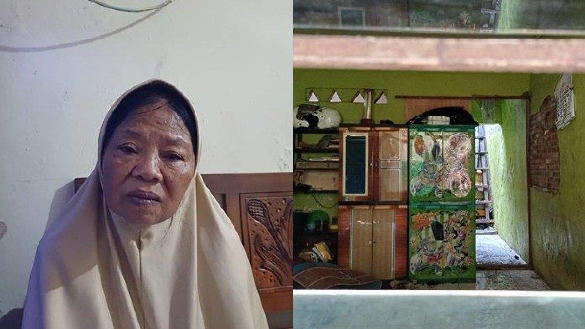 Sarmini (60), Nenek yang rumahnya dibakar anaknya sendiri saat ditemui pada Minggu (24/9/2023). Ia menangis pilu saat tahu sang anak membakar rumahnya sendiri