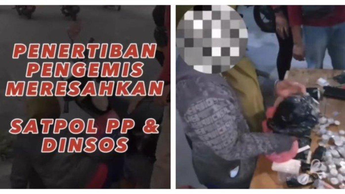 Saat petugas Satpol PP Kota Semarang dan Dinsos Kota Semarang melakukan razia pengemis di Genuksari, Kecamatan Genuk, Kota Semarang, Jawa Tengah (Jateng).