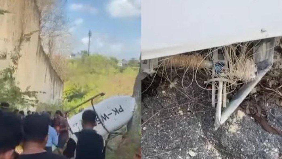 Sebuah video yang memperlihatkan helikopter terbalik di antara tebing batu akibat terlilit tali layangan di Kabupaten Badung, Bali menjadi viral.