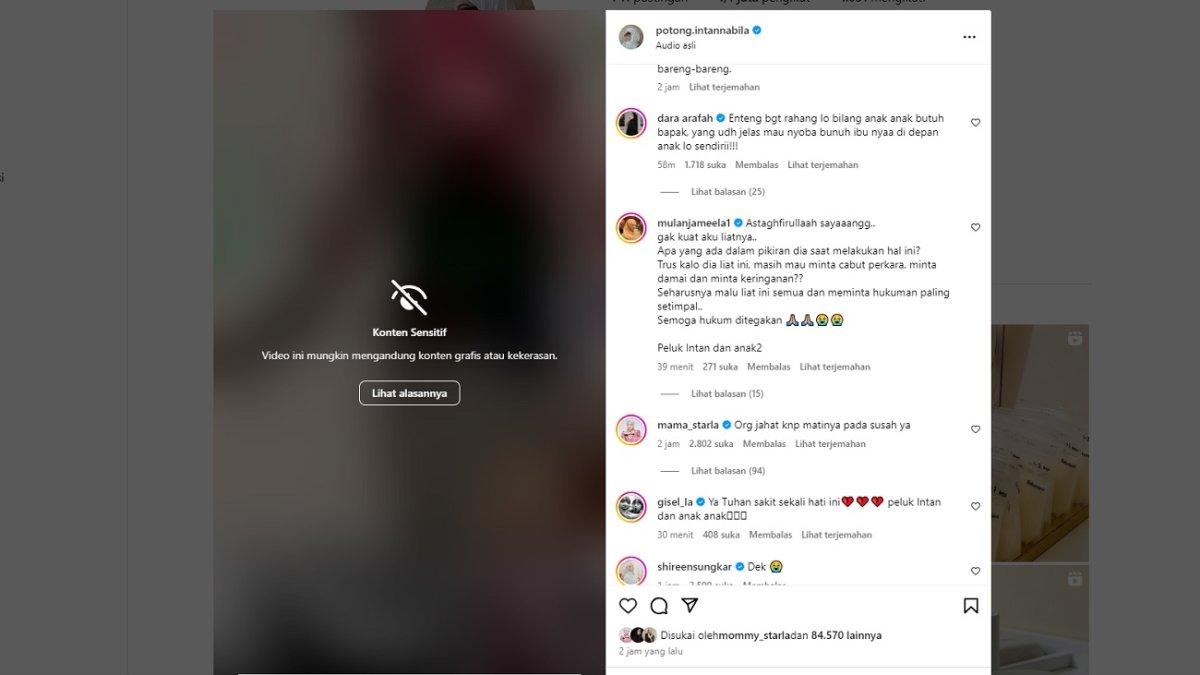 Sejumlah artis mengomentari postingan Cut Intan Nabila