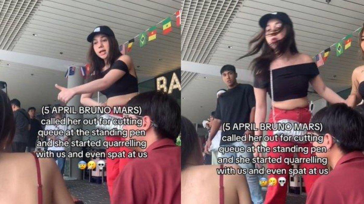 Selebgram asal Indonesia serobot antrean di konser Bruno Mars Singapura, ludahi penonton lain.