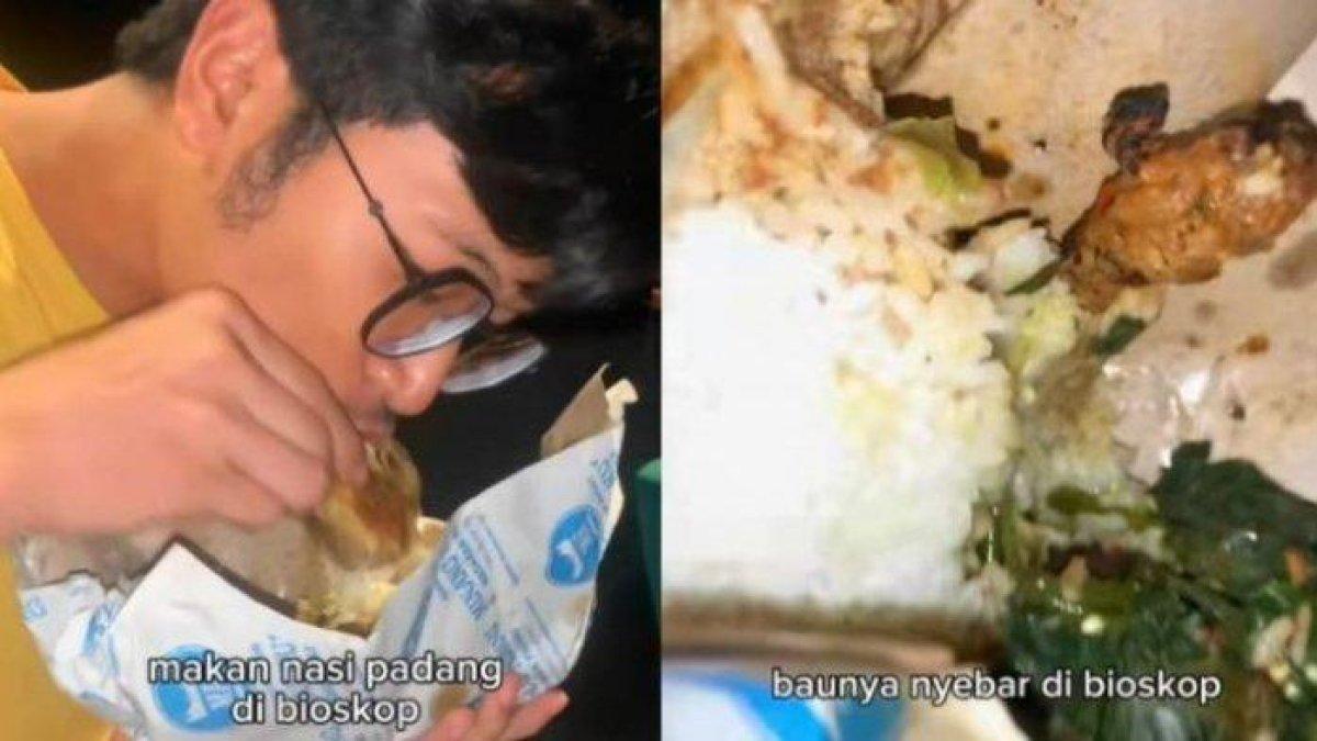 Seorang TikToker mendapat kencaman dari warganet, pasalnya ia membuat konten dengan menyelundupkan nasi padang ke dalam bioskop.