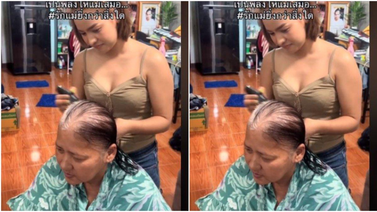 Seorang anak cukur rambut ibunya yang idap kanker