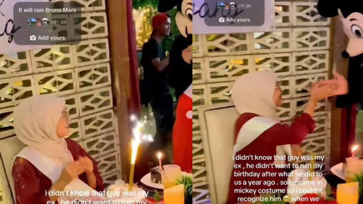 Seorang gadis langsung berderai air mata saat merayakan ulang tahun, deiberi kejutan oleh mantan pacar