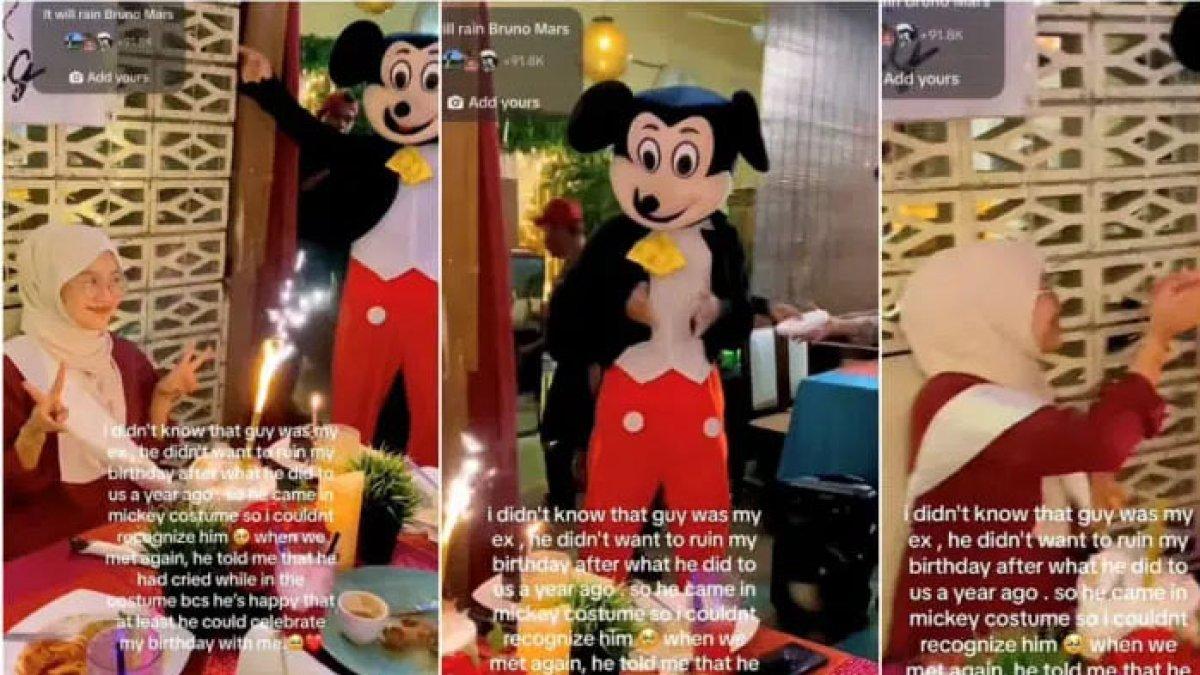Seorang gadis langsung berderai air mata saat merayakan ulang tahun, deiberi kejutan oleh mantan pacar