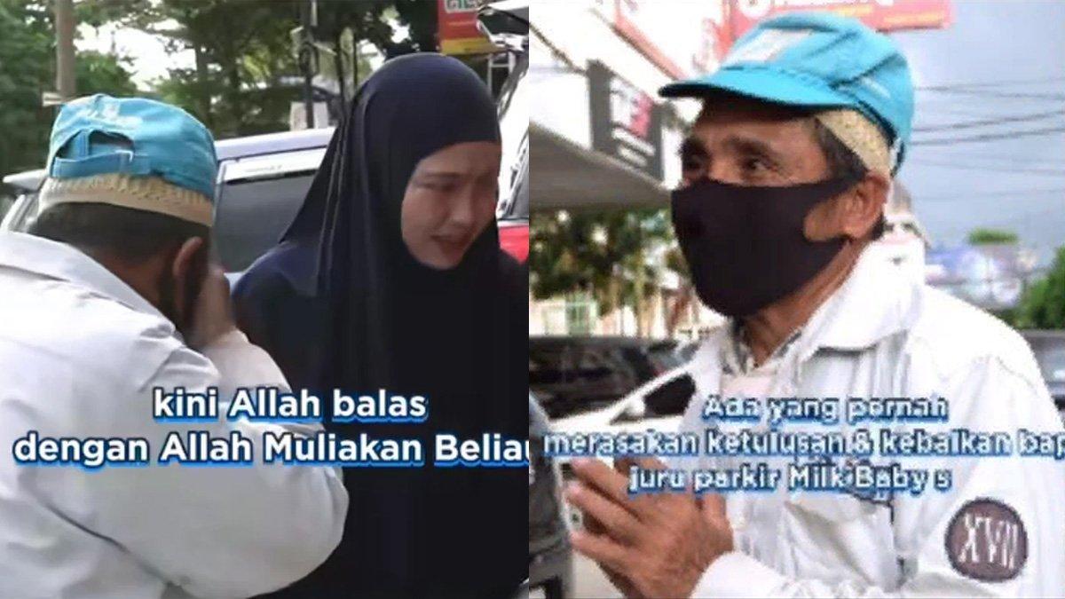Seorang juru parkir di Makassar, dapat hadiah umrah gratis dari seorang wanita.