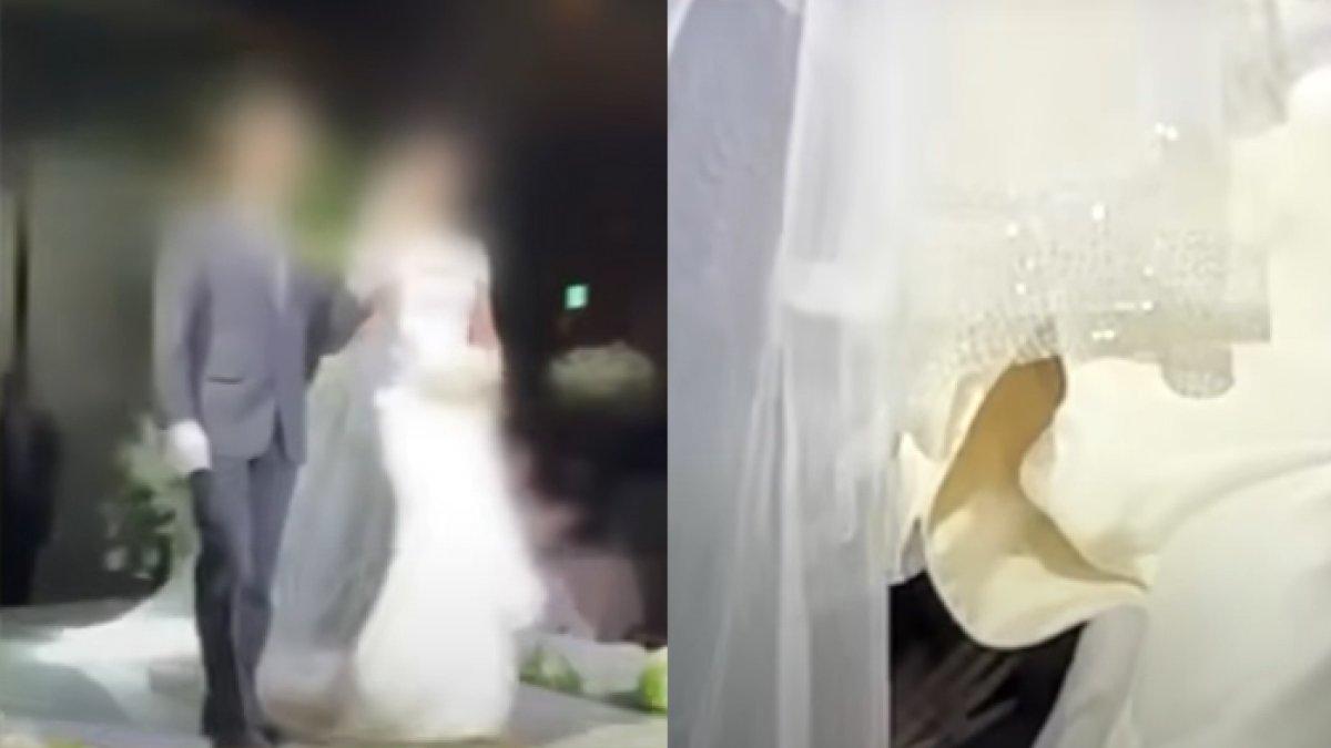 Seorang pengantin wanita menanggung malu karena gaun yang dipakai robek, bagian belakangnya pun kelihatan