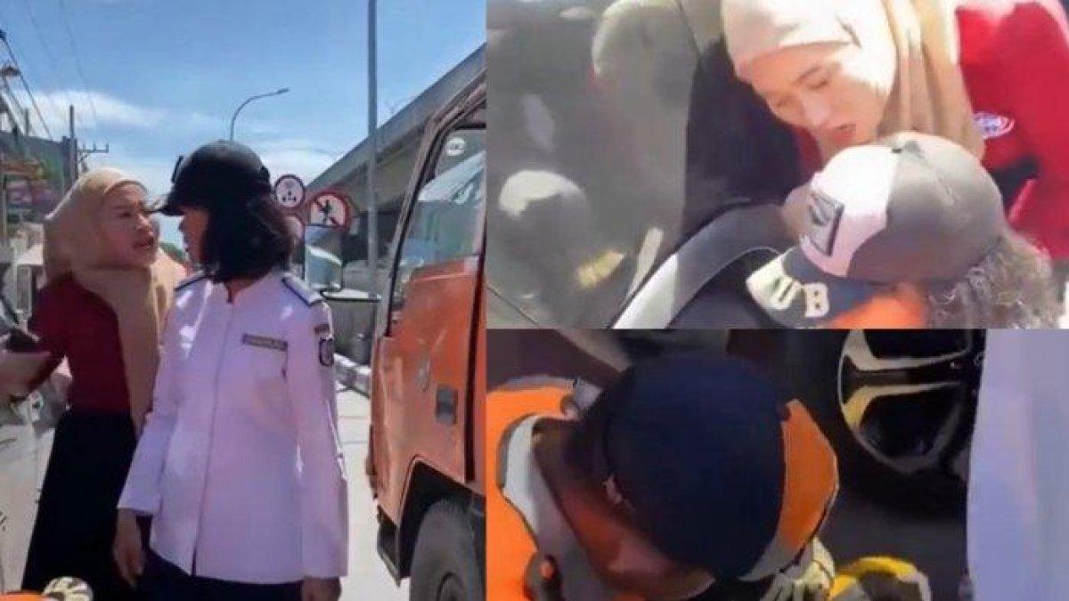 Seorang perempuan mencak-mencak tidak terima mobilnya digembok Dishub