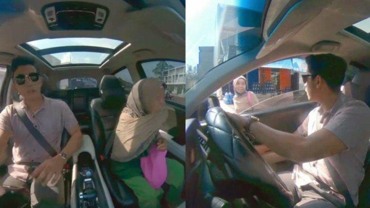 Seorang pria bawa mobil mewah antar ibu-ibu tukang sapu pulang ke rumah