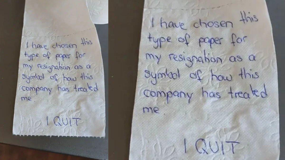 Seorang pria tulis surat resign di selembar tisu toilet.