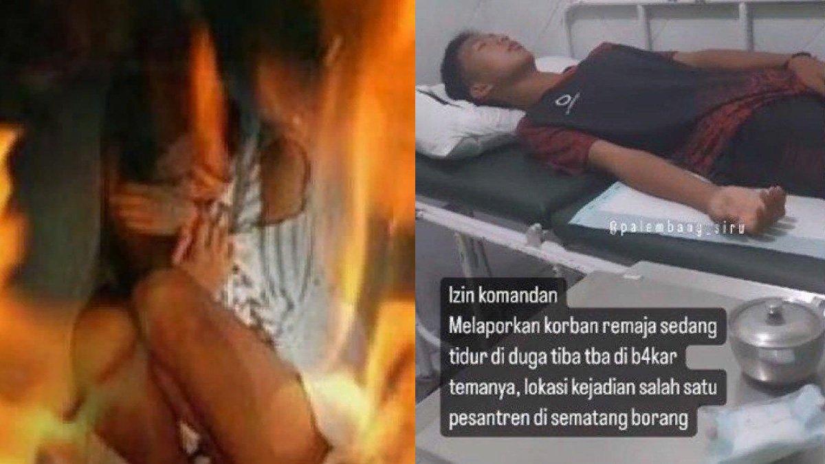 Seorang santri di Palembang dibakar oleh temannya sendiri.