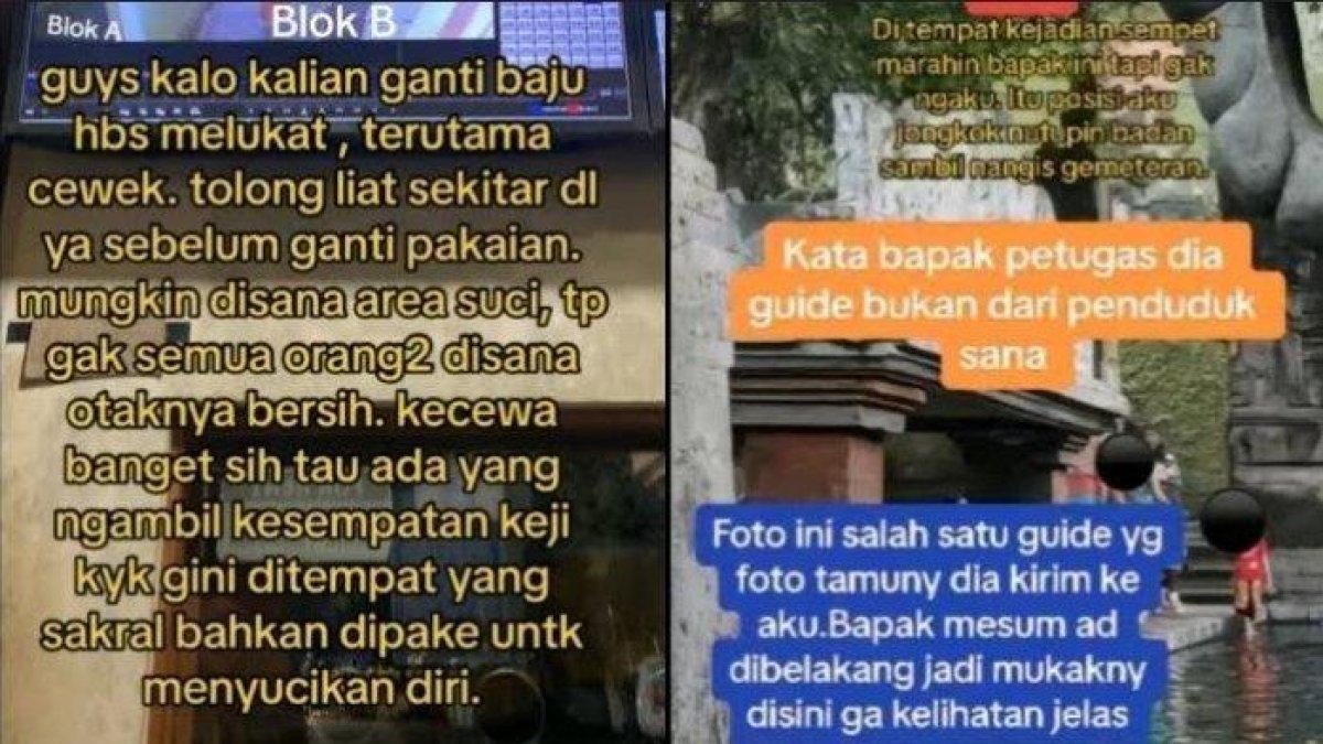 Seorang wanita curhat diintip dan direkam oleh pria ketika ganti baju seusai melukat di Bali.