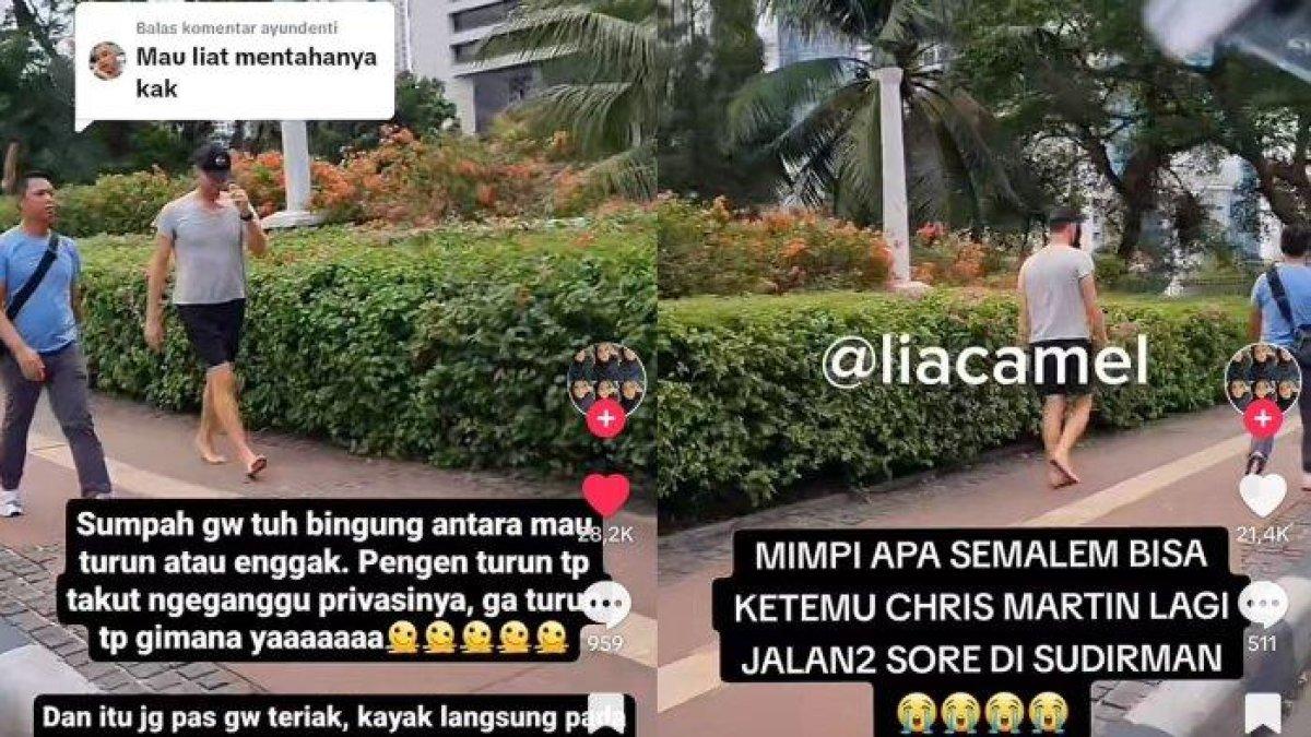 Seorang wanita histeris ketemu vokalis Coldplay, Chris Martin di pinggir jalan