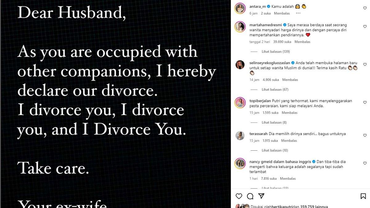 Sheika Mahra menceraikan suami via unggahan Instagram.