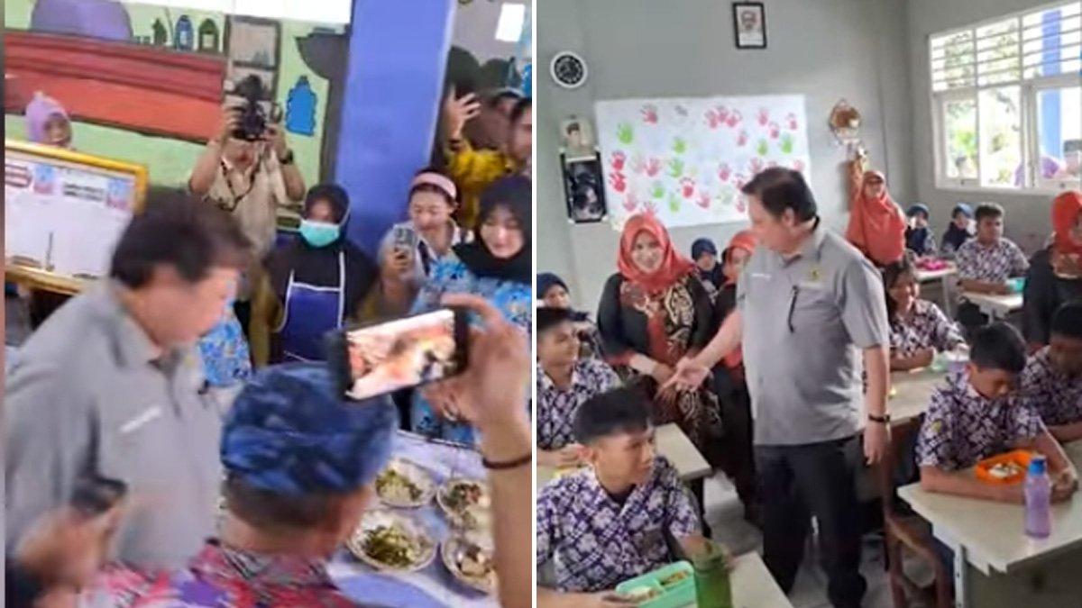 Simulasi makan siang gratis digelar di SMPN 2 Curug, Tangerang, Kamis (29/2/2024), dihadiri langsung Menteri Koordinator Bidang Perekonomian (Menko Perekonomian), Airlangga Hartarto