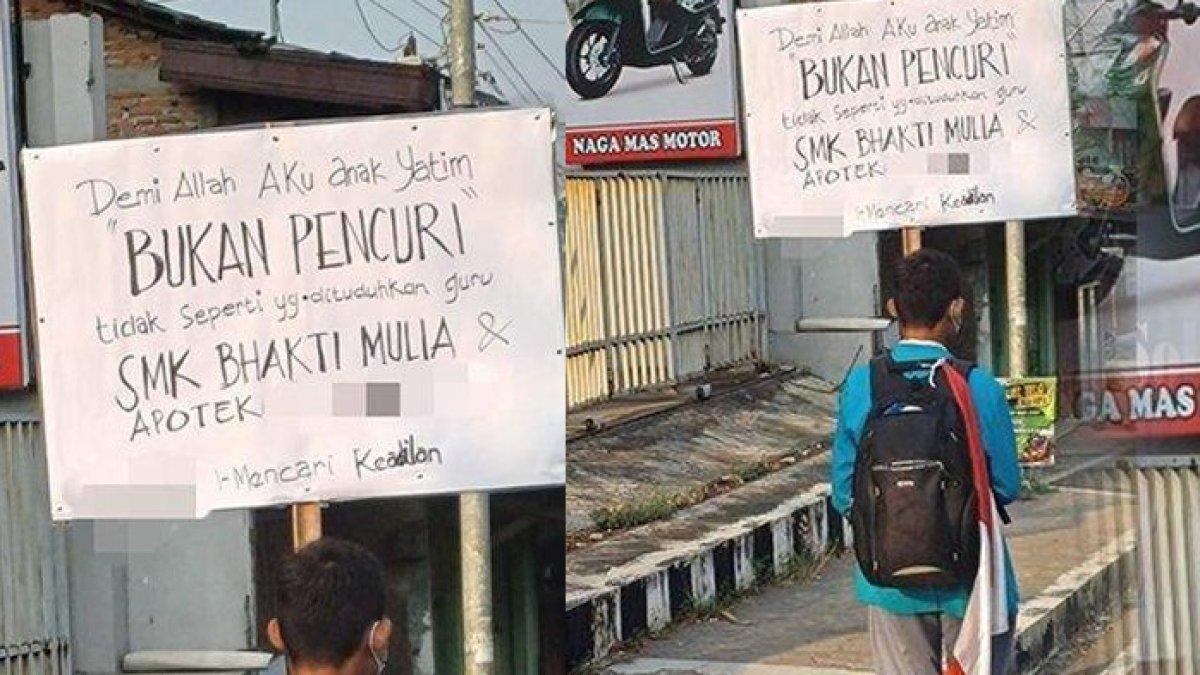 Siswa di Wonogiri dituduh mencuri uang di tempat magang, keliling bawa poster a