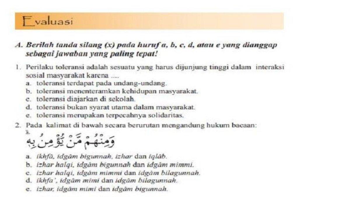 Soal Bagian Evaluasi di Buku PAI Kelas 11 Halaman 194