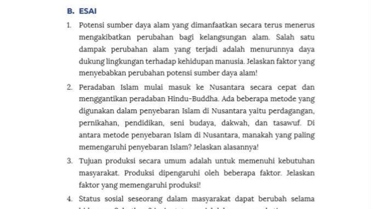 ILUSTRASI KUNCI JAWABAN : Soal IPS Kelas 7 SMP Halaman 199