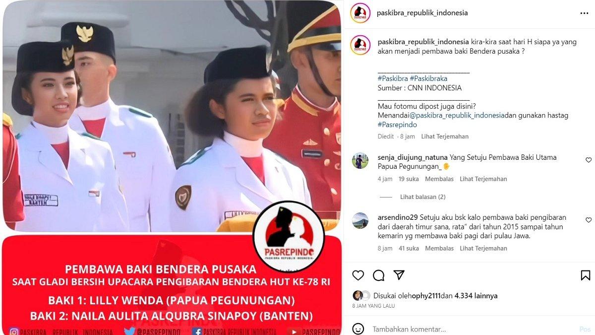 Sosok Paskibraka jadi pemabwa baki di gladi bersih Upacara Pengibaran Bendera HU ke-78 RI
