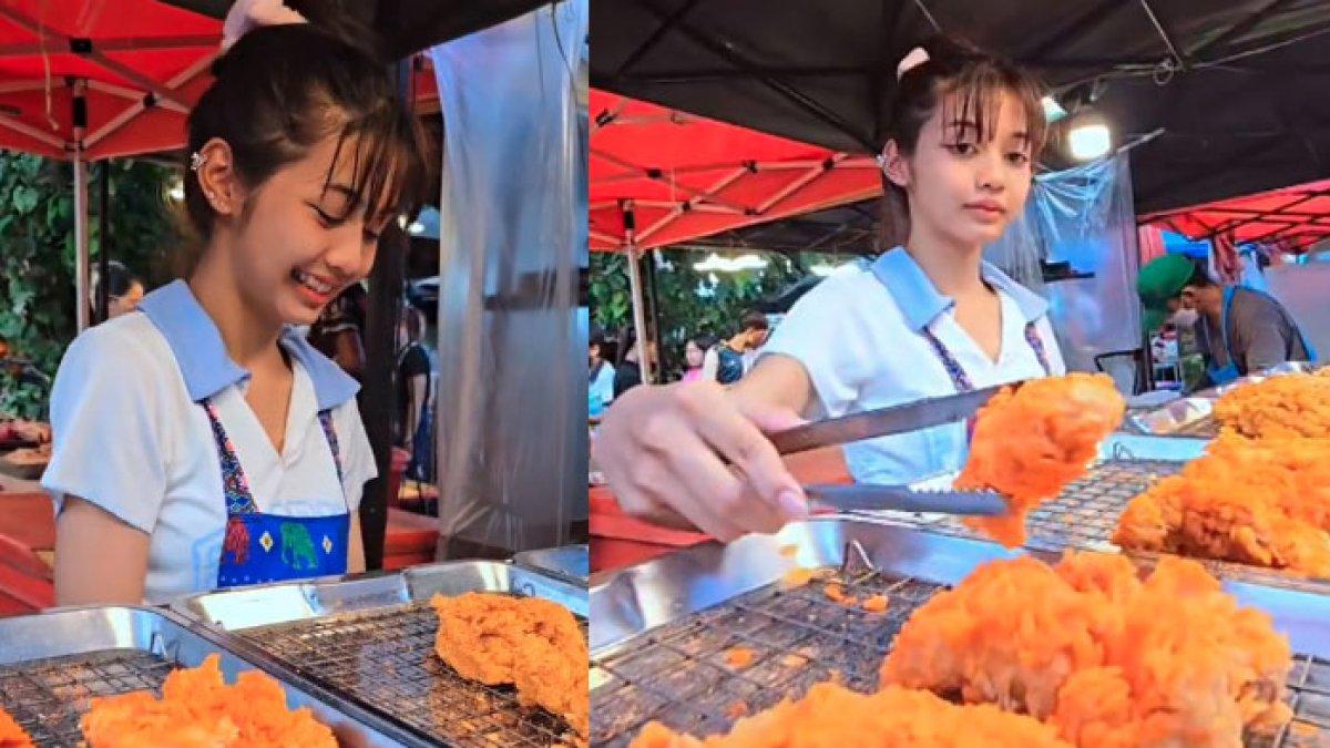 Sosok gadis penjual ayam goreng di Thailand mirip Lisa BLACKPINK