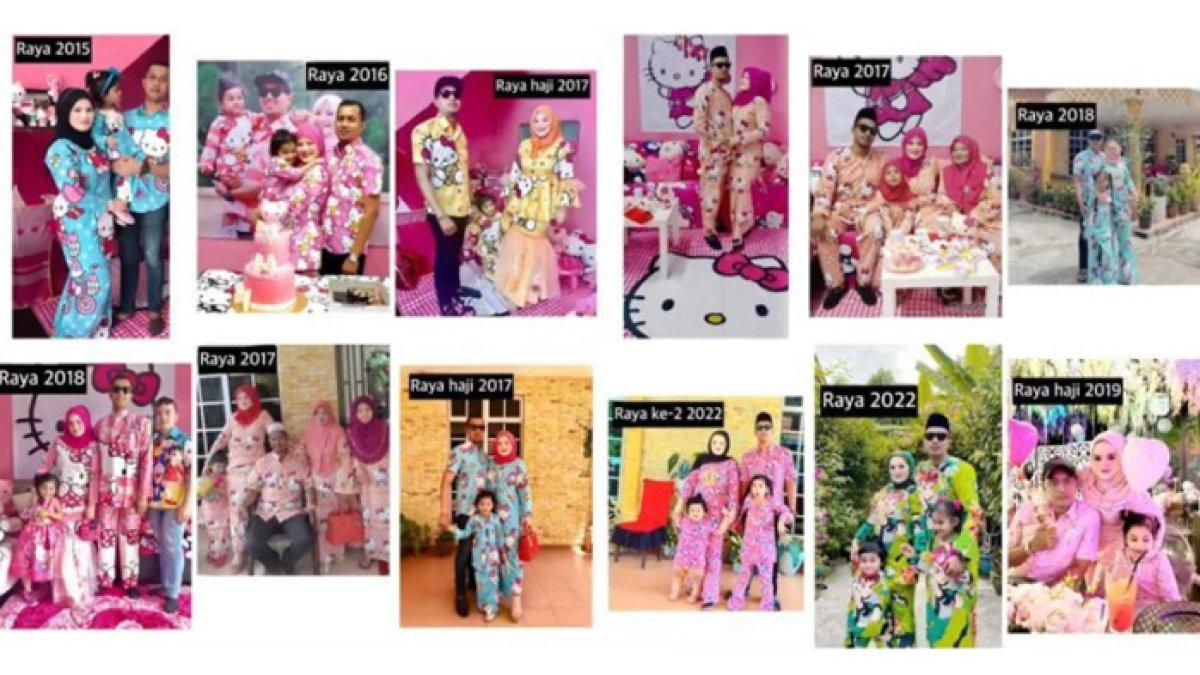 Suami istri selalu pakai baju Hello Kitty setiap lebaran