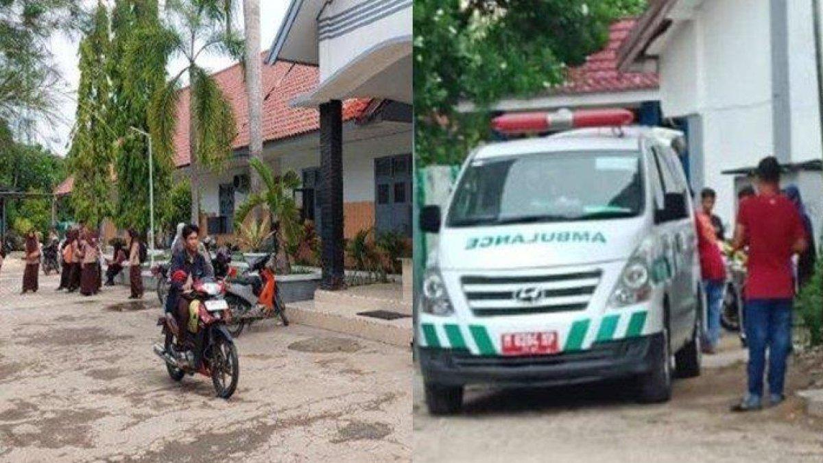 Suasana sekolah saat dilakukan evakuasi siswi melahirkan pada Kamis (30/11/2023) (foto kiri) dan suasana sekolah terkini pasca terjadi insiden salah satu siswa melahirkan di dalam kelas saat ujian, Jumat (1/12/2023).