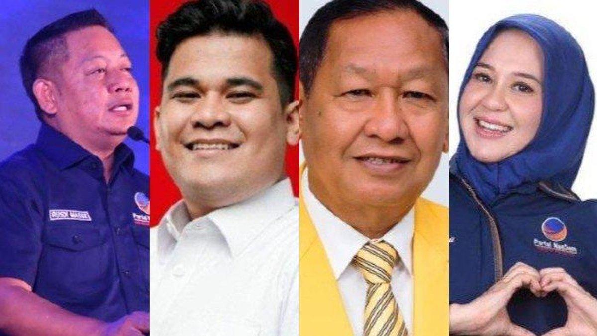 Peraih suara terbanyak Pileg DPR RI Dapil Susel - Caleg Gerindra Andi Amar Maruf Sulaiman (tengah), Caleg Nasdem Rusdi Masse (kiri) dan Caleg Golkar Hamka B Kady (tengah) dan Fatmawati Rusdi (kanan).