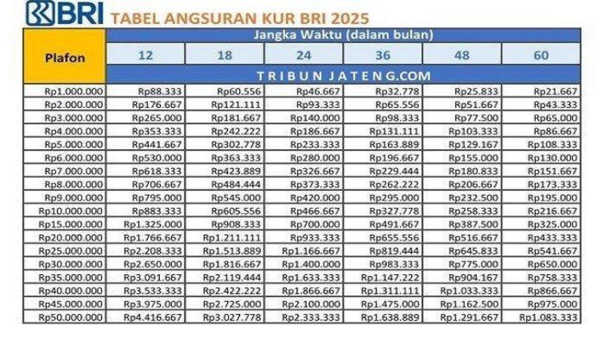 Tabel KUR BRI 2025.