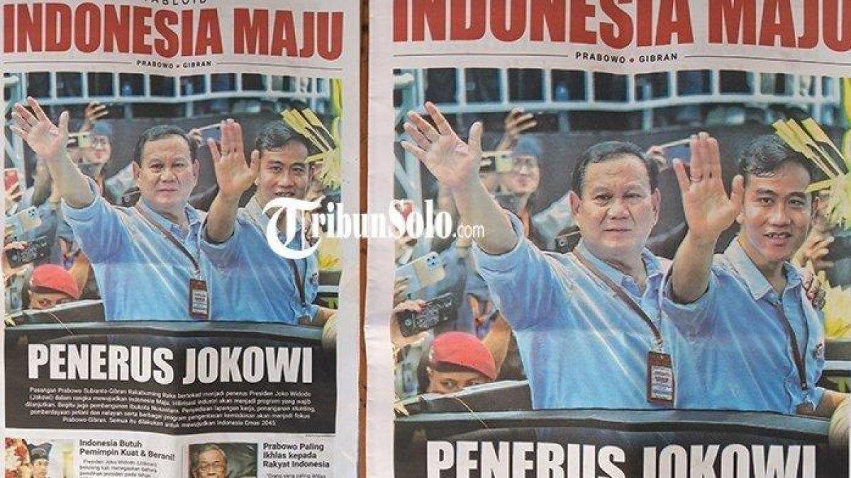 Tabloid bertuliskan Tabloid Indonesia Maju, Prabowo - Gibran