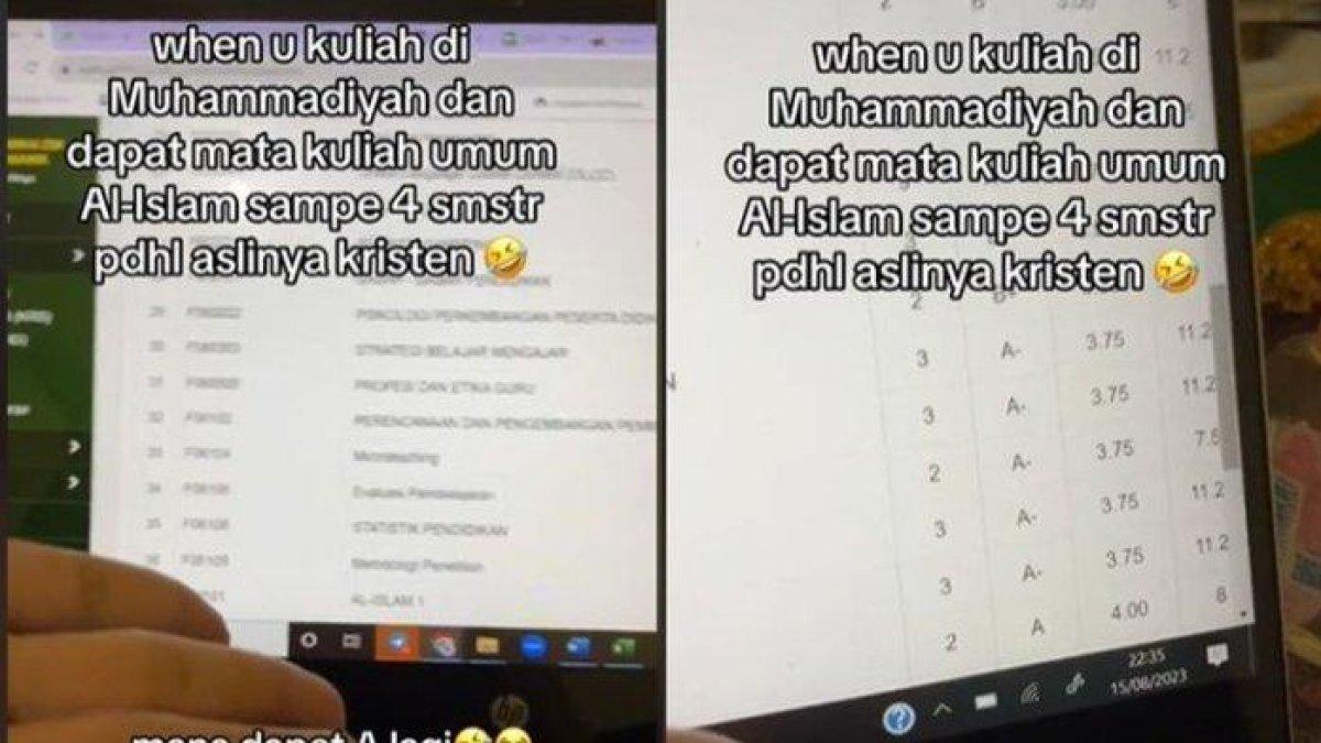Tangkap layar video mahasiswi non-muslim yang dapat nilai A di mata kuliah Islam