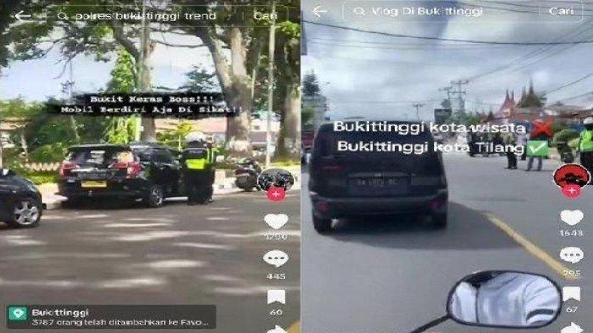 Tangkap layar viral aksi personel kepolisian yang diduga meresahkan masyarakat di Kota Bukittinggi, Provinsi Sumatera Barat (Sumbar).