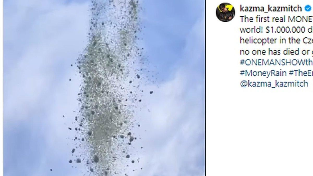 Tangkapan layar fenomena hujan uang di Ceko