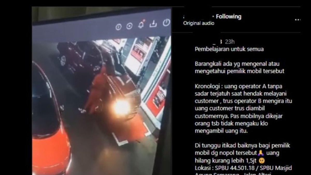 Tangkapan layar video seorang pengenudi Ford diduga mengambil uang operator SPBU sebesar Rp 1,5 juta di Semarang, Jawa Tengah.