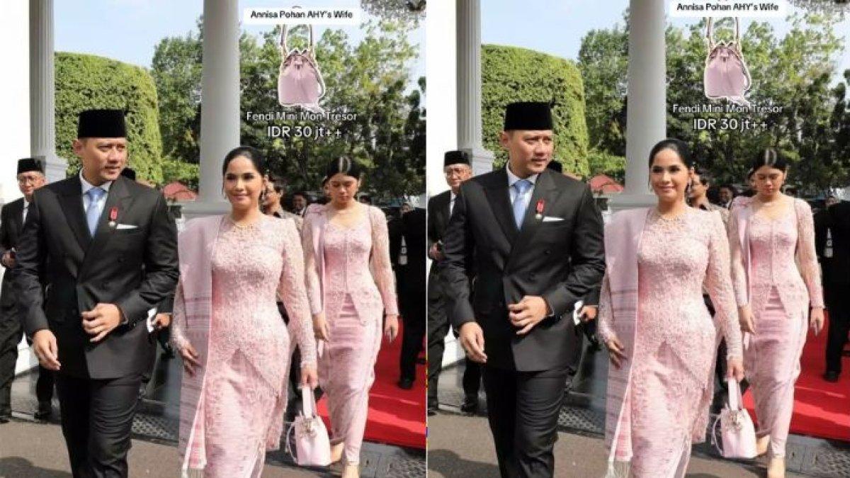 Tas Annisa Pohan saat mendampingi pelantikan Kabinet Merah Putih