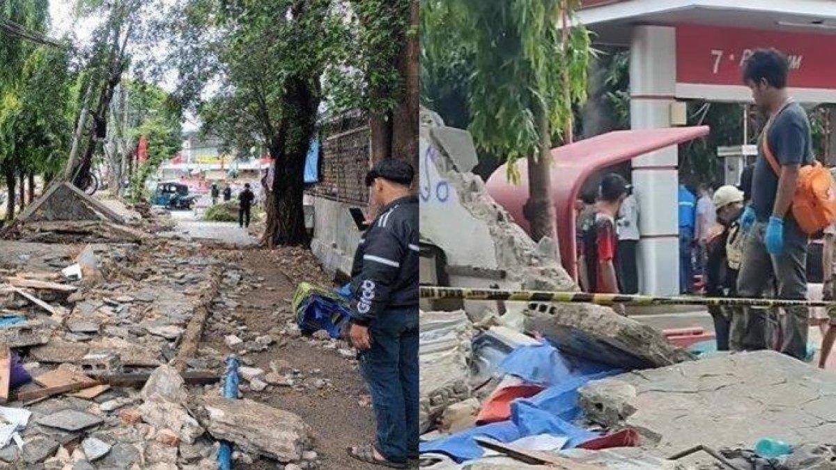 Tembok SPBU yang roboh dan sebabkan tiga orang meninggal dunia di Tebet